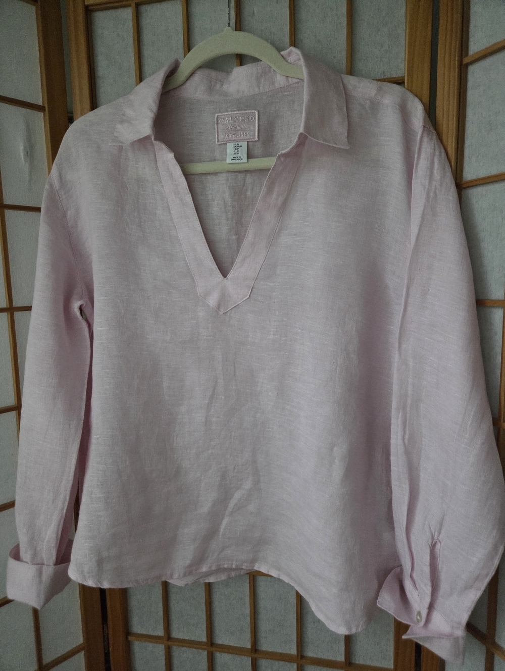 NWT WOMENS SIGRID OLSEN LIGHT PINK 100% LINEN PULLOVER LONG SLEEVE BLOUSE MEDIUM